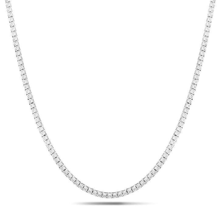 Diamond Tennis Necklace 15.00ct Look G/SI Quality Set in Silver