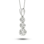 Diamond Trilogy Cluster Pendant Necklace 1.00ct G/SI 18k White Gold - All Diamond