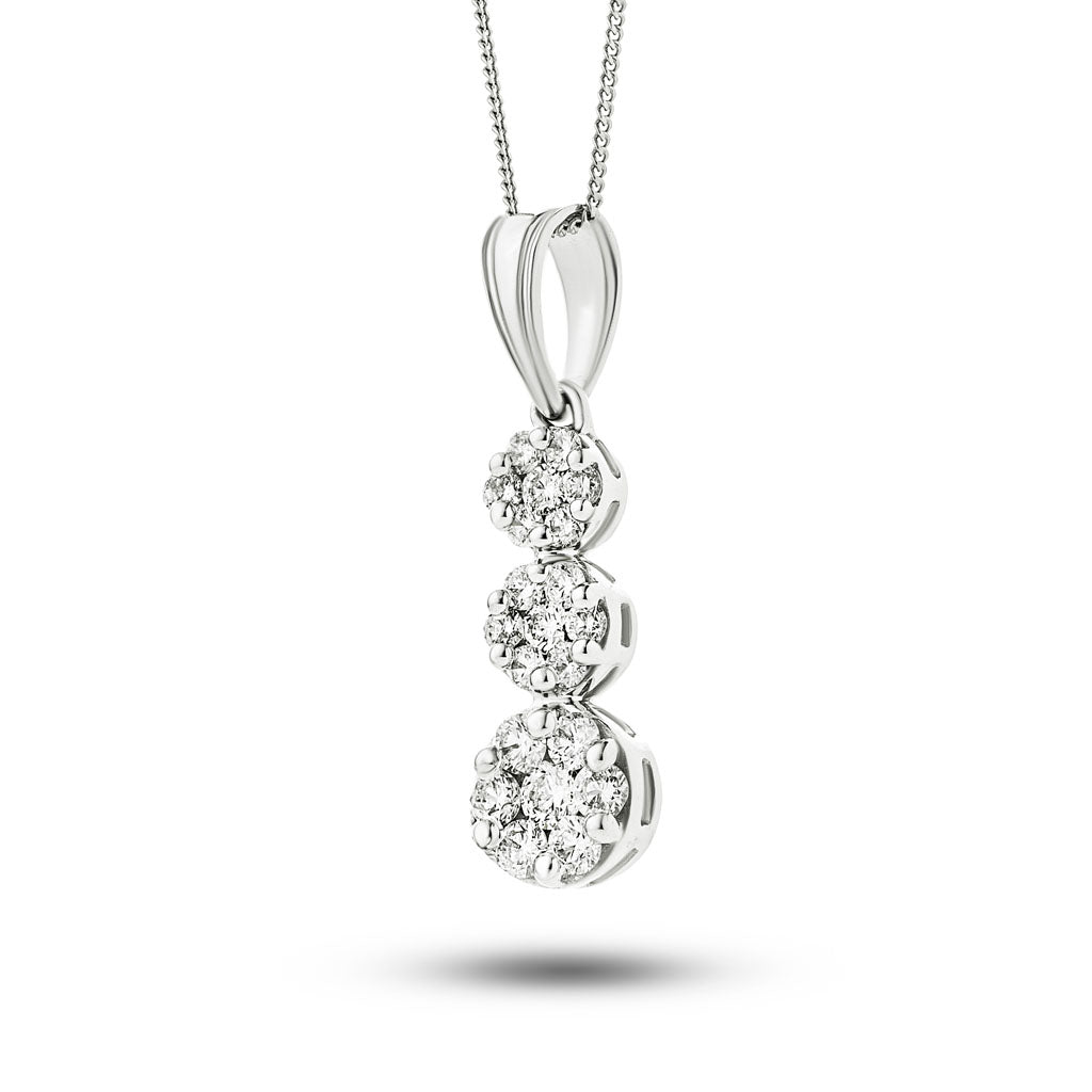 Diamond Trilogy Cluster Pendant Necklace 2.00ct G/SI 18k White Gold - All Diamond