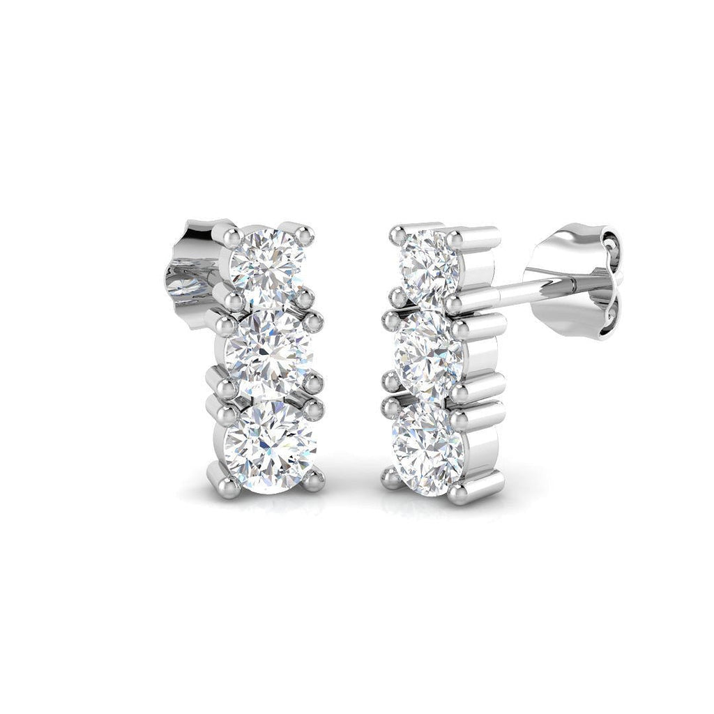 Diamond Trilogy Drop Earrings 1.10ct G/SI Quality in 18k White Gold - All Diamond