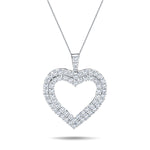 Double Row Heart Round 0.60ct Diamond Pendant in 18K White Gold - All Diamond