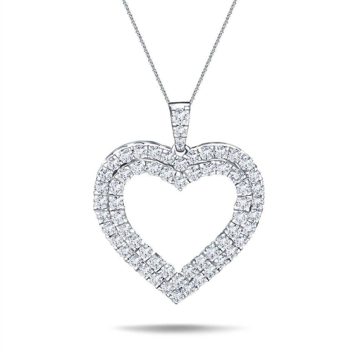 Double Row Heart Round 0.60ct Diamond Pendant in 18K White Gold - All Diamond