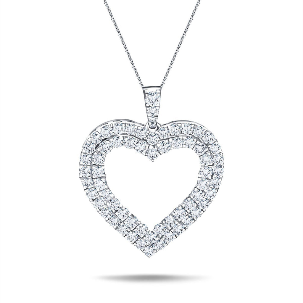 Double Row Heart Round 1.25ct Diamond Pendant in 18K White Gold - All Diamond