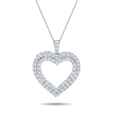 Double Row Heart Round 1.50ct Diamond Pendant in 18K White Gold - All Diamond