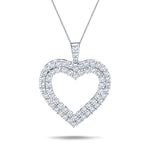 Double Row Heart Round 1.50ct Diamond Pendant in 18K White Gold - All Diamond