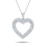 Double Row Heart Round 1.50ct Diamond Pendant in 18K White Gold - All Diamond