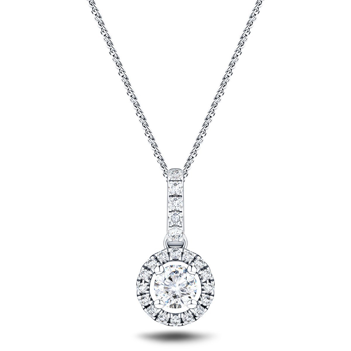 Drop Diamond Halo Pendant Necklace 0.40ct G/SI 18k White Gold - All Diamond