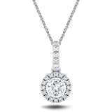 Drop Diamond Halo Pendant Necklace 0.40ct G/SI 18k White Gold - All Diamond