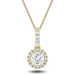 Drop Diamond Halo Pendant Necklace 0.40ct G/SI 18k Yellow Gold - All Diamond