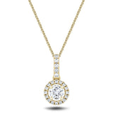 Drop Diamond Halo Pendant Necklace 0.40ct G/SI 18k Yellow Gold - All Diamond