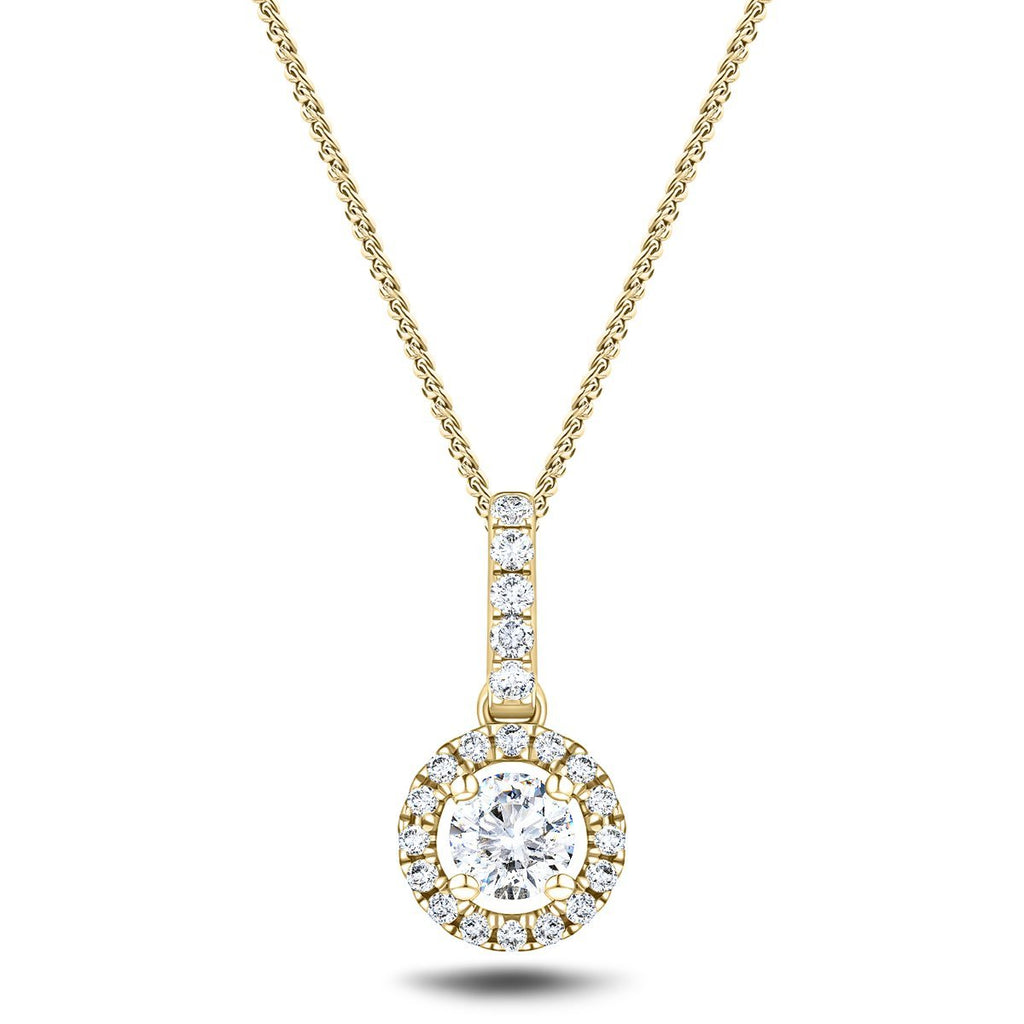 Drop Diamond Halo Pendant Necklace 0.40ct G/SI 18k Yellow Gold - All Diamond