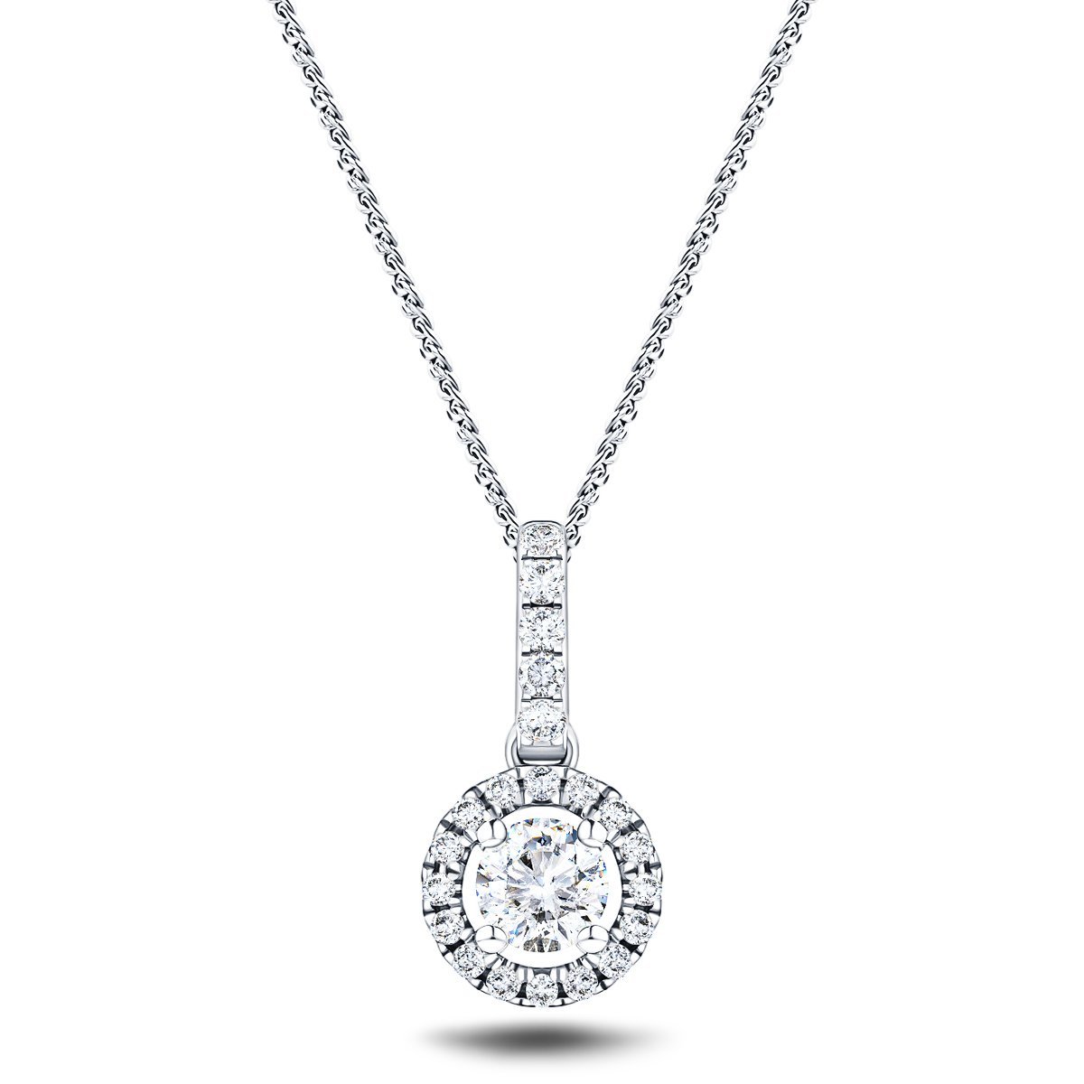 Drop Diamond Halo Pendant Necklace 0.60ct G/SI 18k White Gold - All Diamond