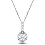 Drop Diamond Halo Pendant Necklace 0.60ct G/SI 18k White Gold - All Diamond