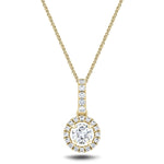 Drop Diamond Halo Pendant Necklace 0.60ct G/Si 18k Yellow Gold - All Diamond