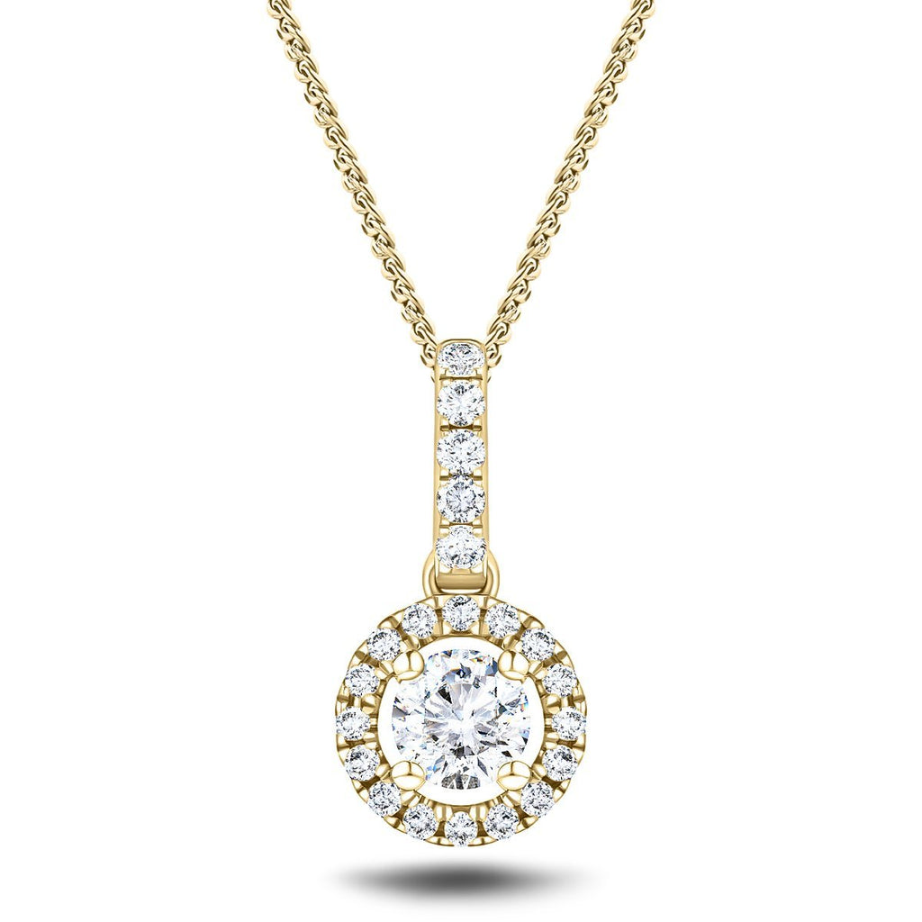 Drop Diamond Halo Pendant Necklace 0.60ct G/Si 18k Yellow Gold - All Diamond