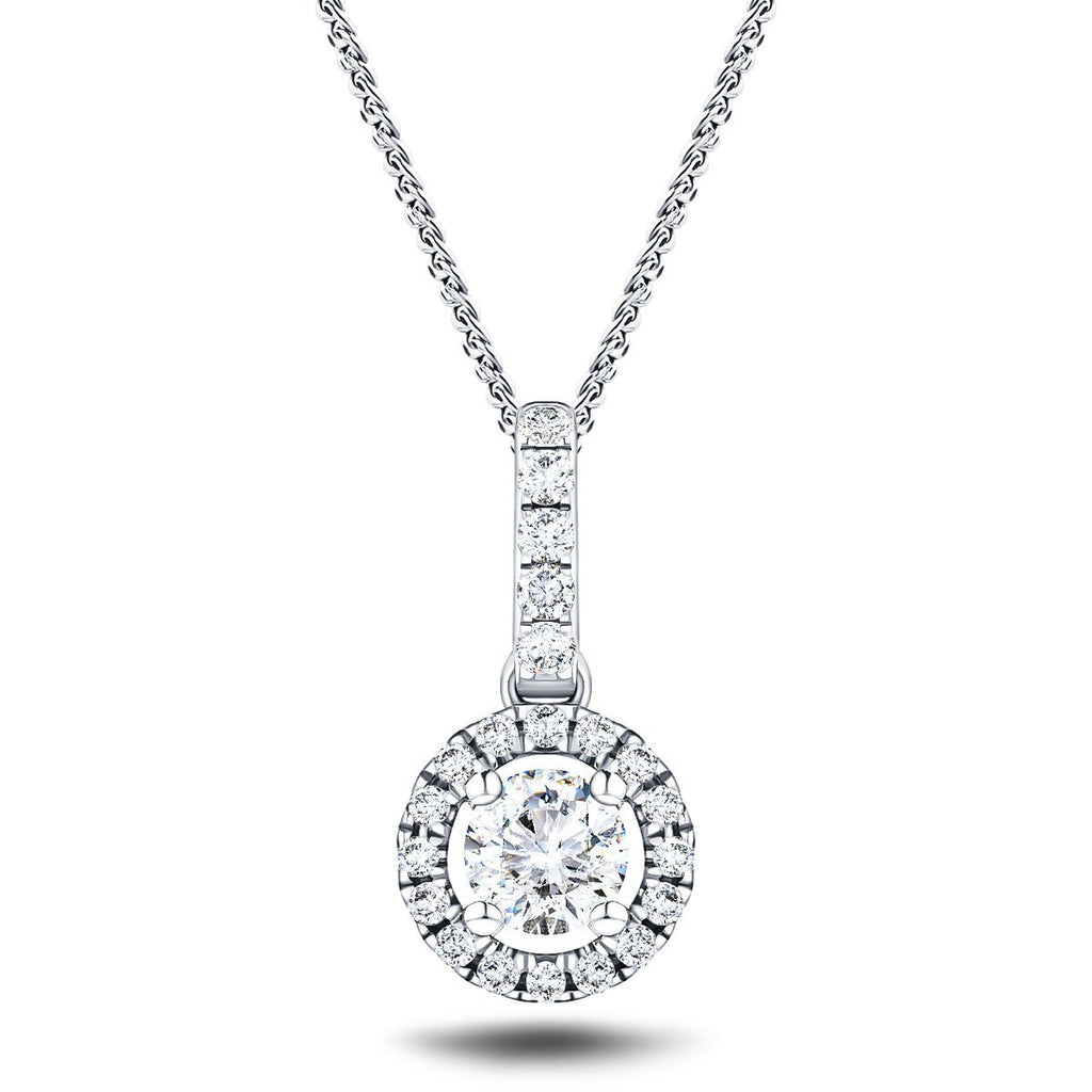 Drop Diamond Halo Pendant Necklace 0.65ct G/SI 18k White Gold - All Diamond