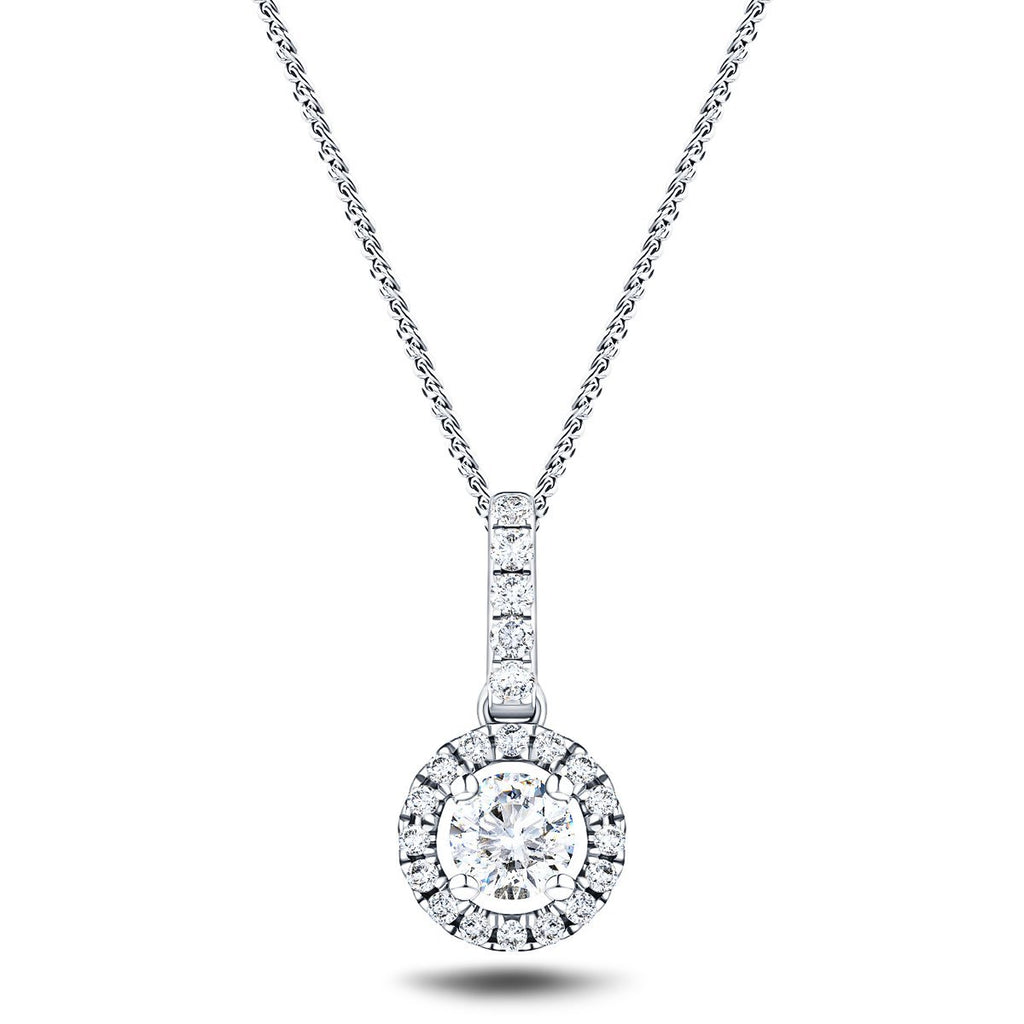Drop Diamond Halo Pendant Necklace 0.85ct G/SI 18k White Gold - All Diamond