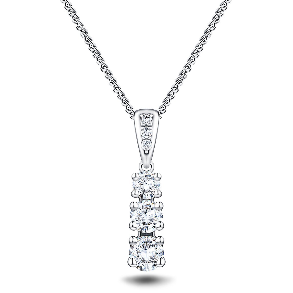 Drop Diamond Trilogy Pendant Necklace 0.75ct G/SI 18k White Gold - All Diamond