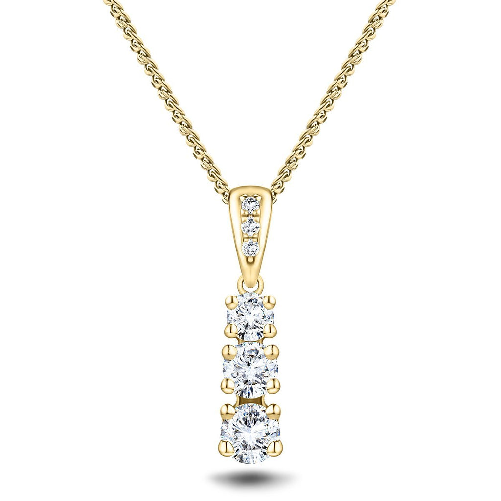 Drop Diamond Trilogy Pendant Necklace 0.75ct G/SI 18k Yellow Gold - All Diamond