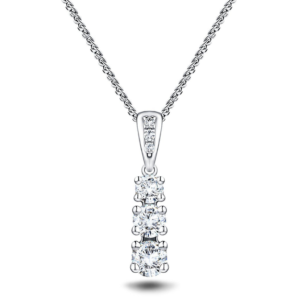 Drop Diamond Trilogy Pendant Necklace 1.00ct G/SI 18k White Gold - All Diamond