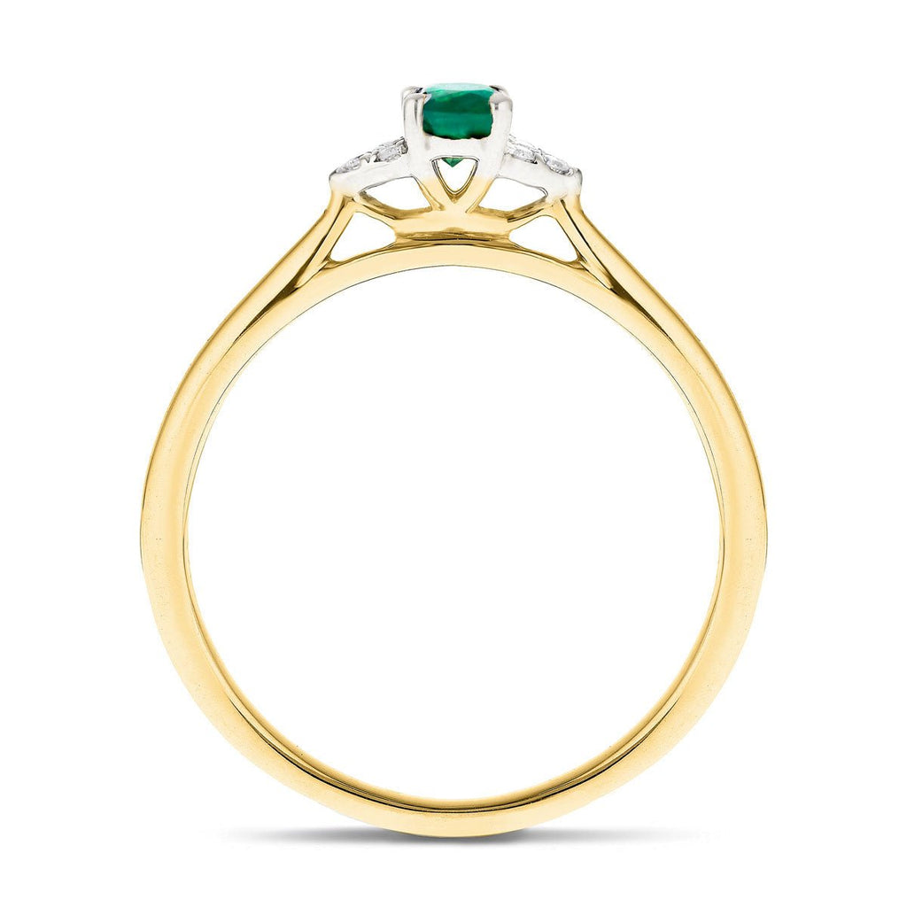 Emerald 0.25ct Diamond 0.03ct Cluster Ring 9k Yellow Gold - All Diamond
