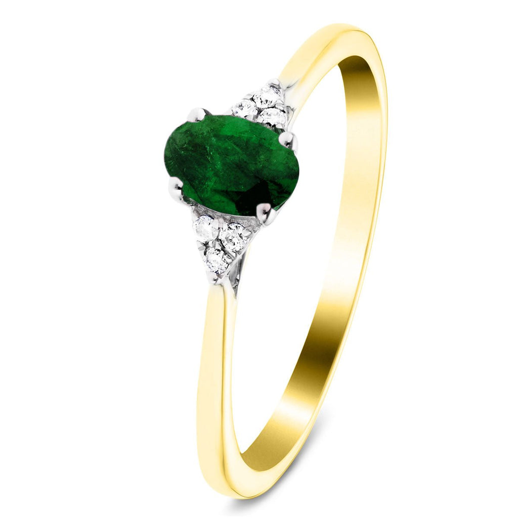 Emerald 0.35ct Diamond 0.04ct Cluster Ring 9k Yellow Gold - All Diamond