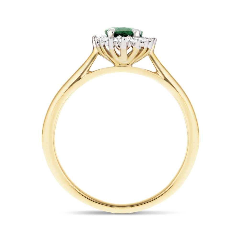 Emerald 0.40ct and Diamond 0.10ct Ring In 9K Yellow Gold - All Diamond