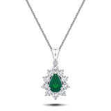 Emerald 0.45ct & 0.20ct G/SI Diamond Necklace in 18k White Gold - All Diamond