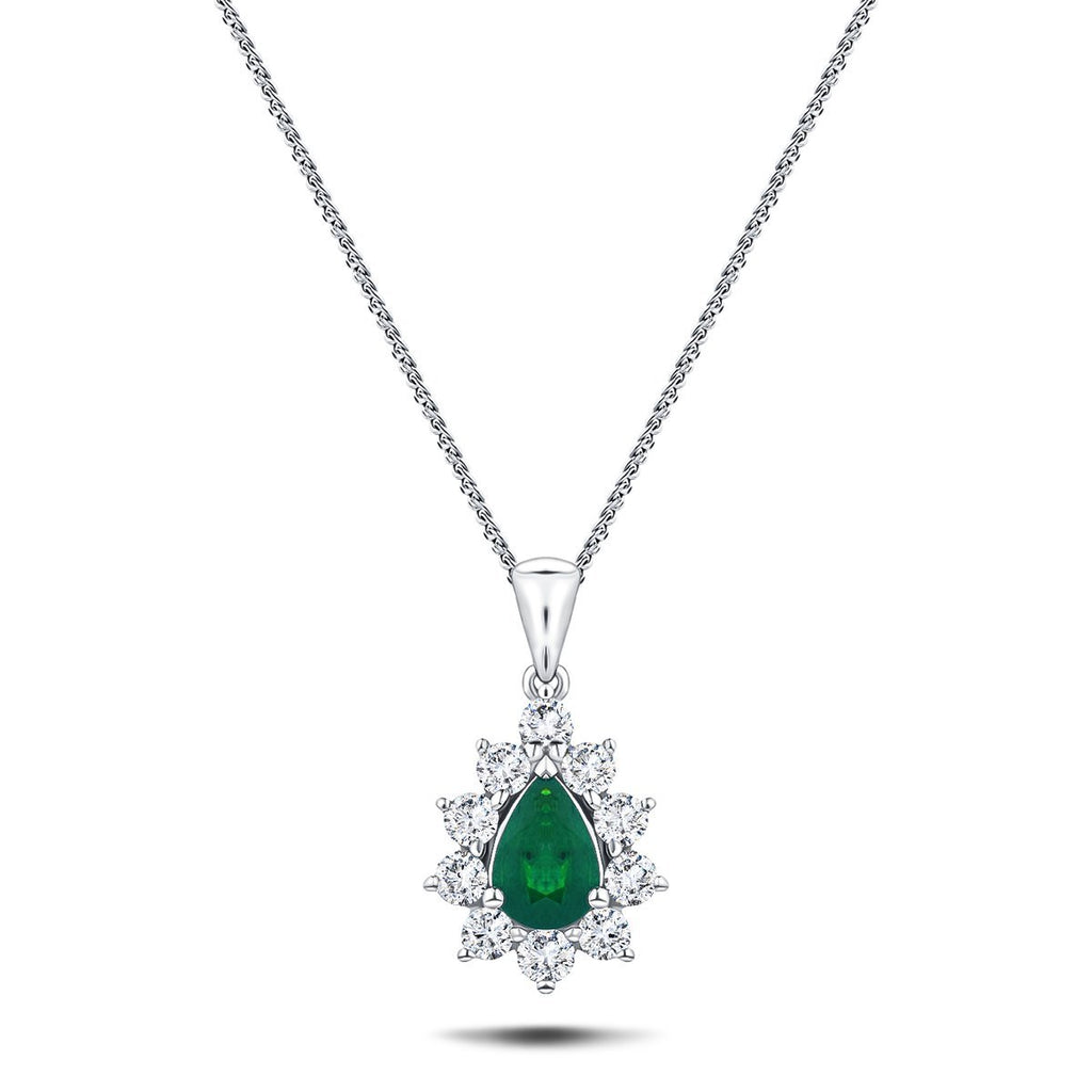 Emerald 0.45ct & 0.20ct G/SI Diamond Necklace in 18k White Gold - All Diamond