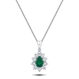 Emerald 0.60ct & 0.50ct G/SI Diamond Necklace in 18k White Gold - All Diamond