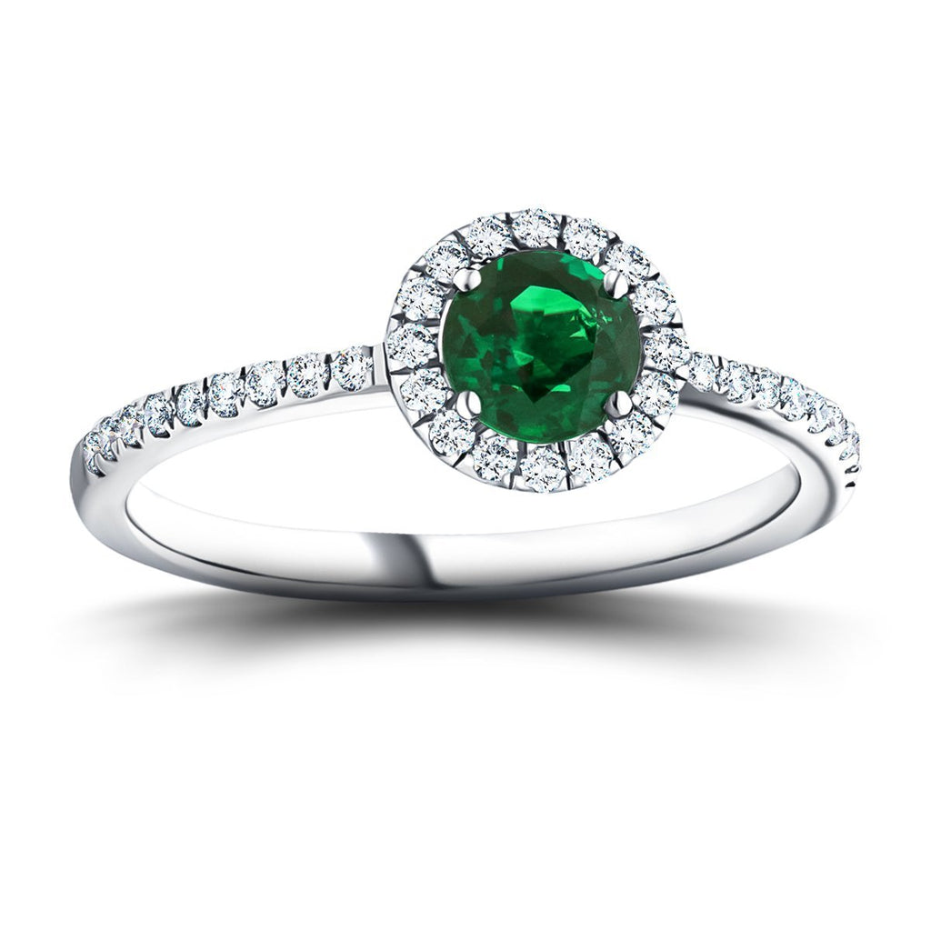 Emerald & Diamond 1.15ct Halo Ring in 18k White Gold - All Diamond