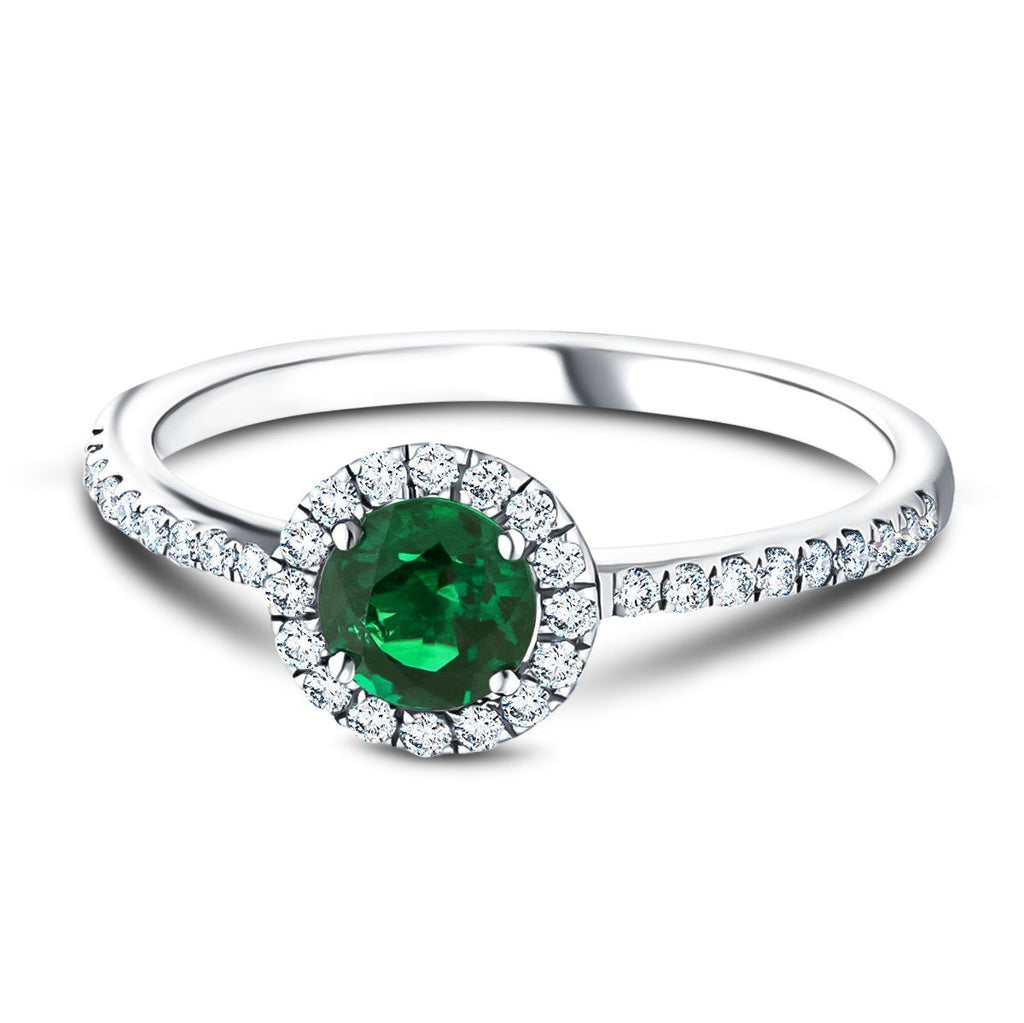 Emerald & Diamond 1.15ct Halo Ring in 18k White Gold - All Diamond