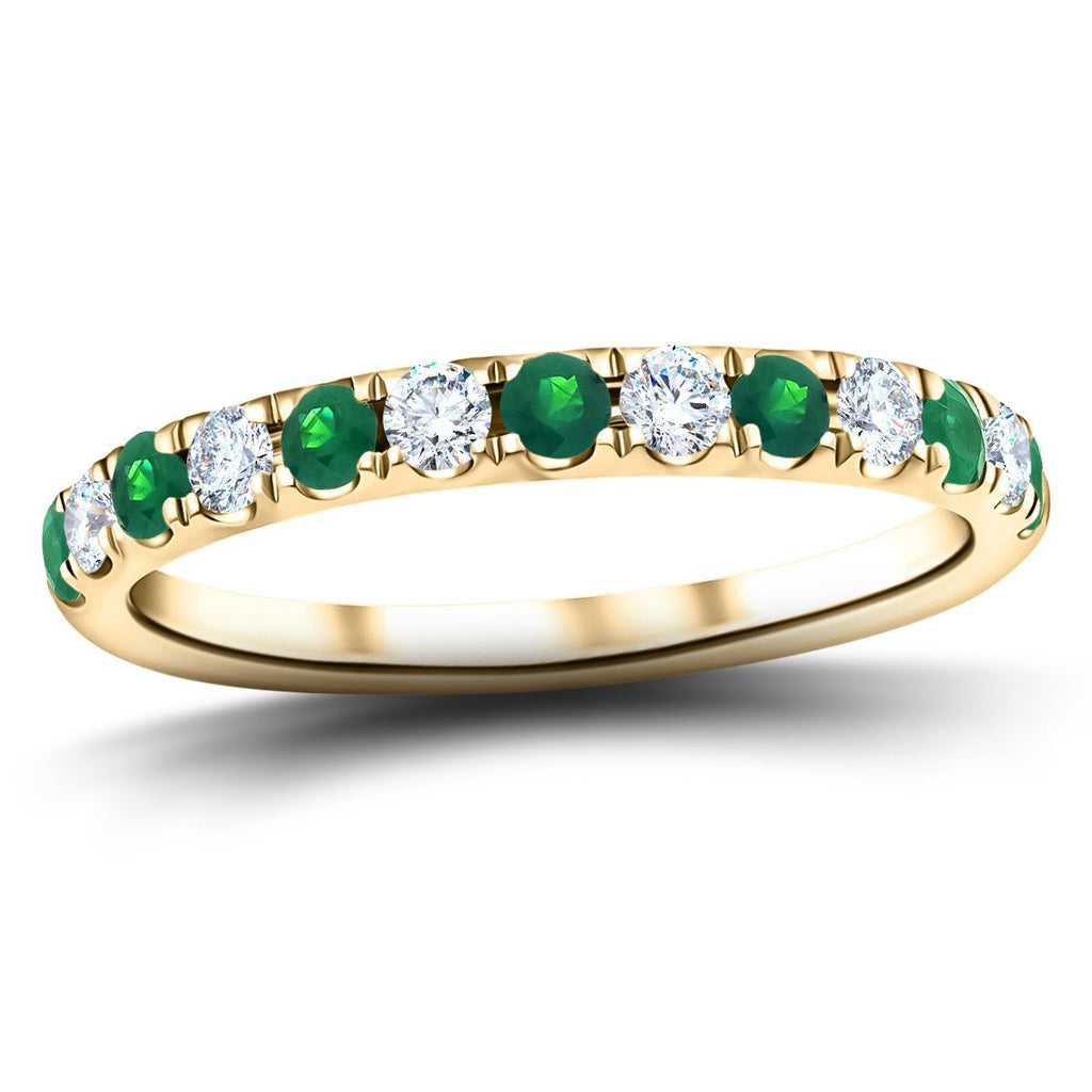 Emerald & Diamond Half Eternity Ring 0.55ct in 18k White Gold - All Diamond