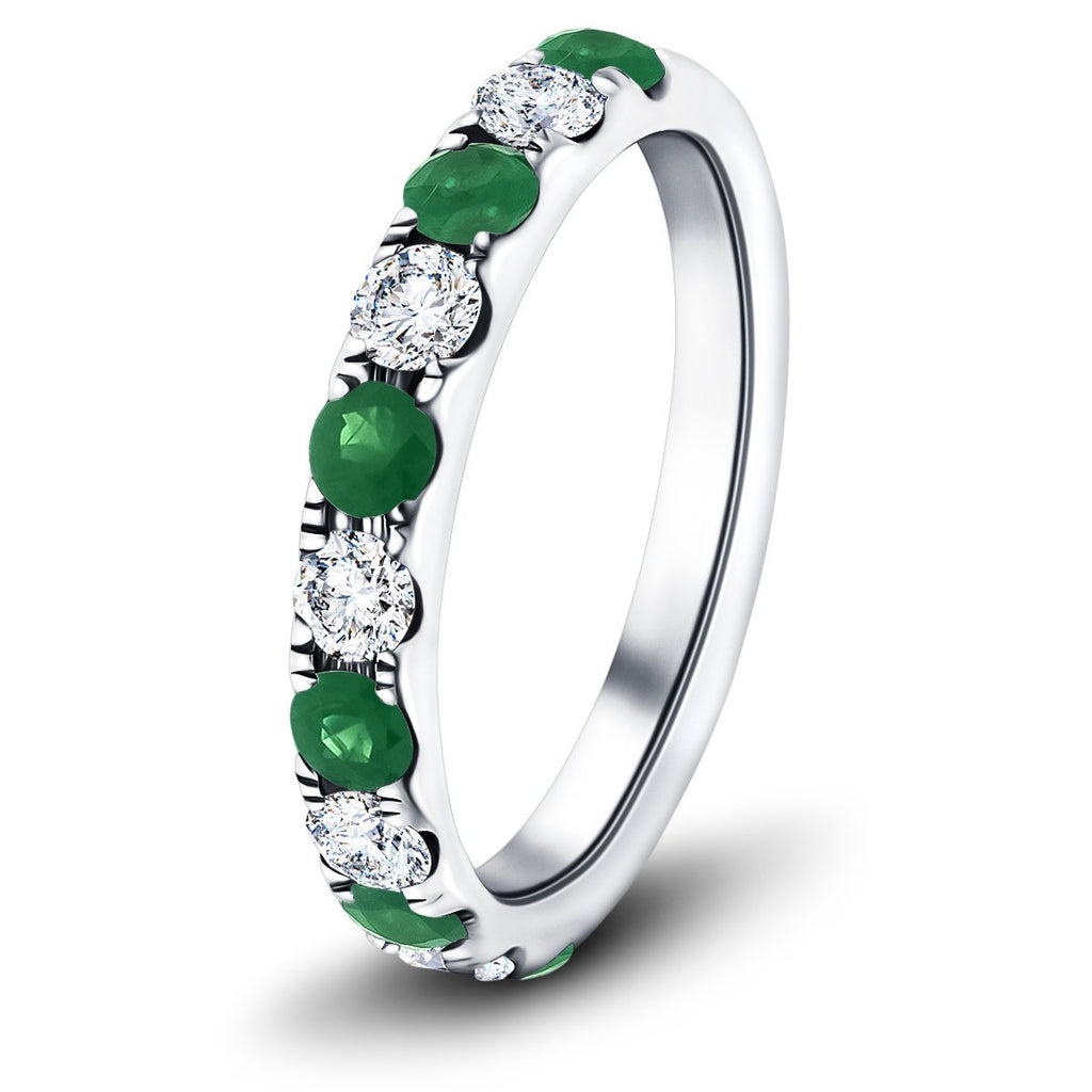 Emerald & Diamond Half Eternity Ring 0.55ct in 18k White Gold - All Diamond