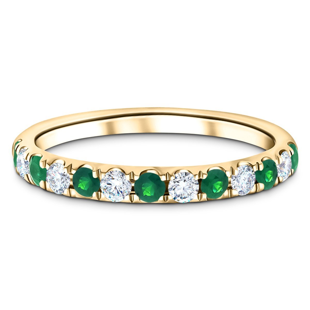 Emerald & Diamond Half Eternity Ring 0.55ct in 18k White Gold - All Diamond