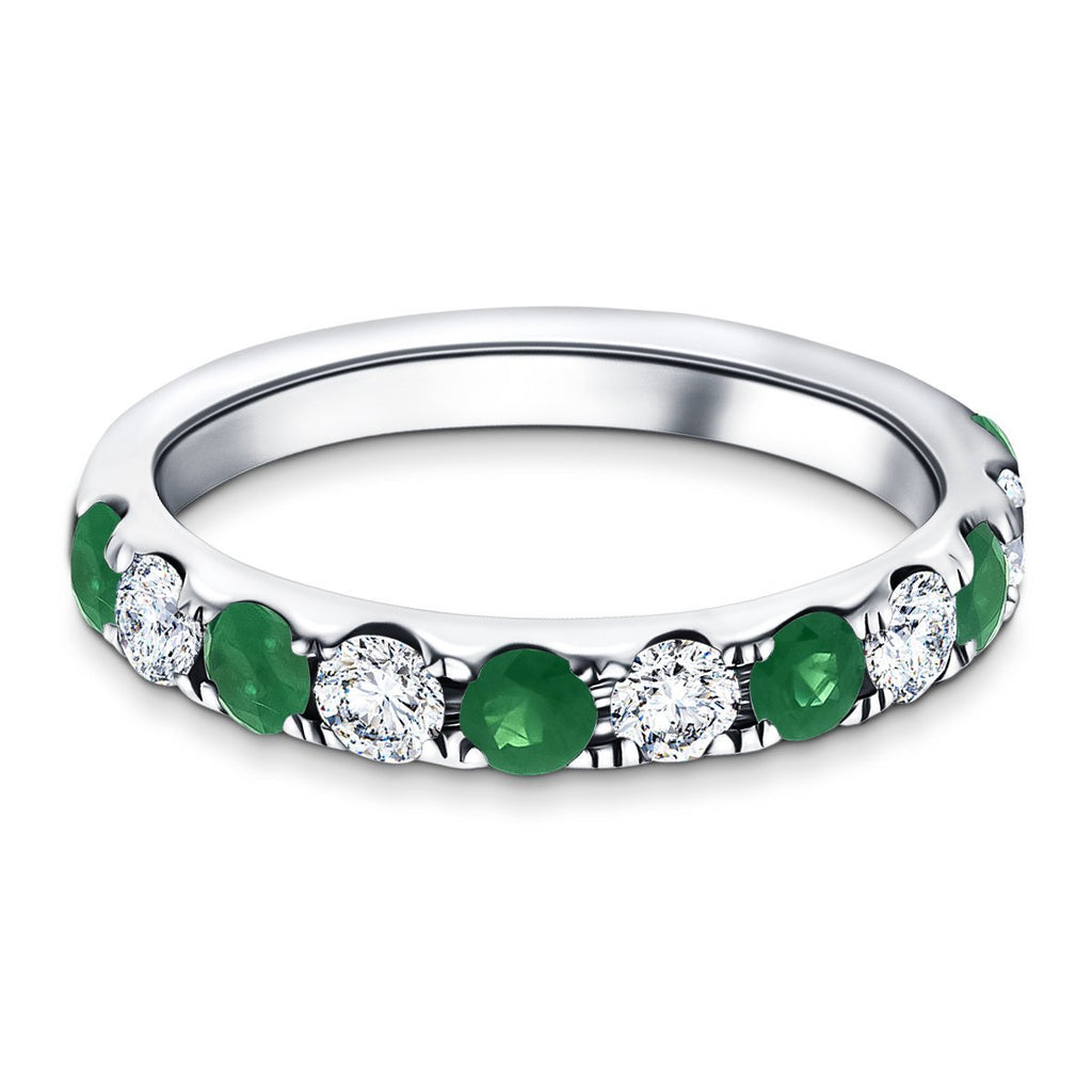 Emerald & Diamond Half Eternity Ring 0.88ct in 18k White Gold - All Diamond