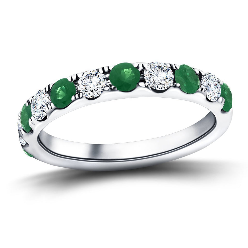Emerald & Diamond Half Eternity Ring 1.10ct in 18k White Gold - All Diamond