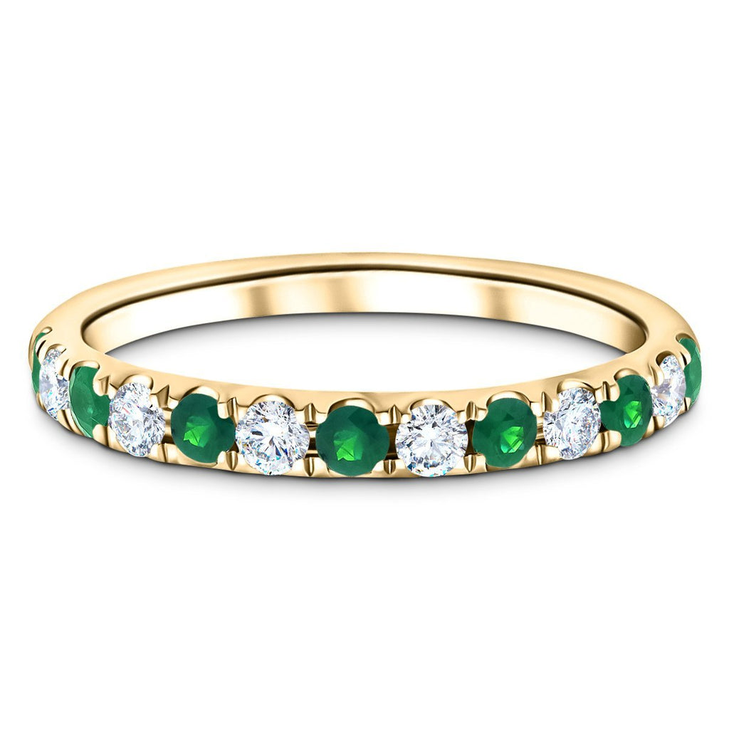 Emerald & Diamond Half Eternity Ring 1.10ct in 18k Yellow Gold - All Diamond