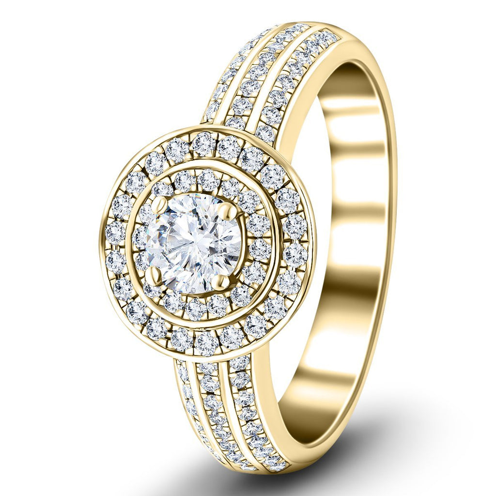 Exclusive Halo Diamond Engagement Ring 0.65ct G/SI 18k Yellow Gold - All Diamond