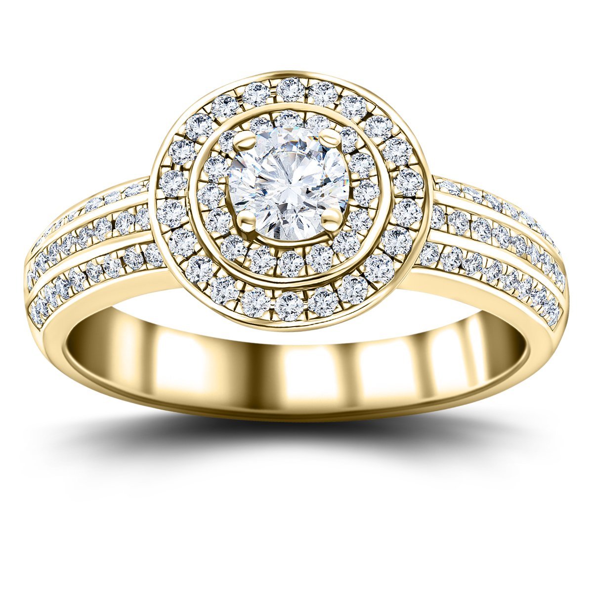 Exclusive Halo Diamond Engagement Ring 0.95ct G/SI 18k Yellow Gold - All Diamond