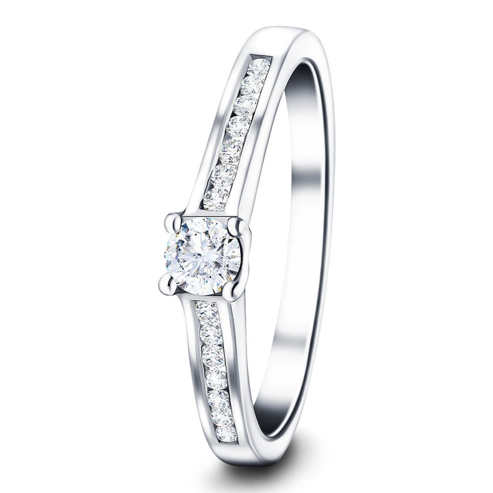 Certified Exclusive Side Stone Engagement Ring 0.50ct G/SI 18k White Gold