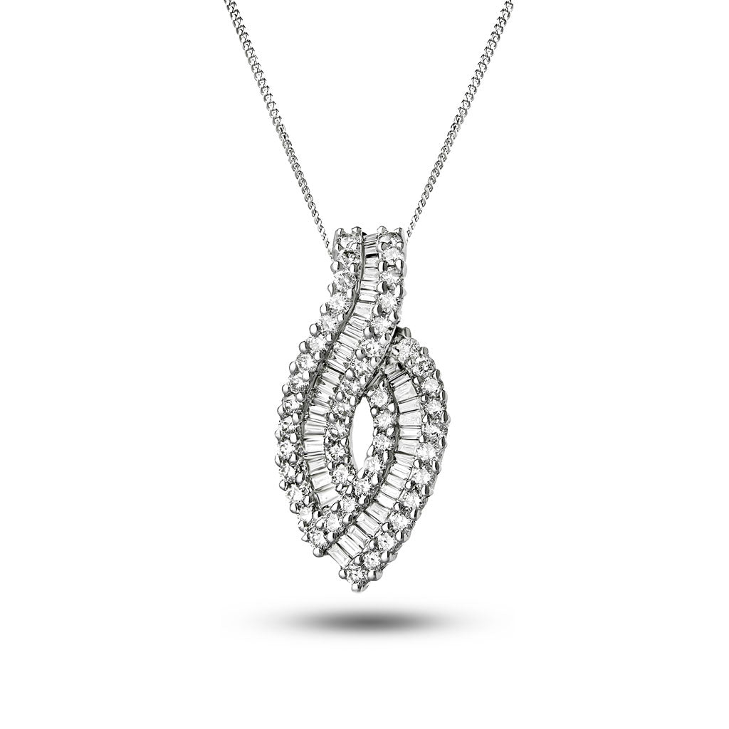 Fancy Diamond Drop Pendant Necklace 1.20ct G/SI in 18k White Gold - All Diamond