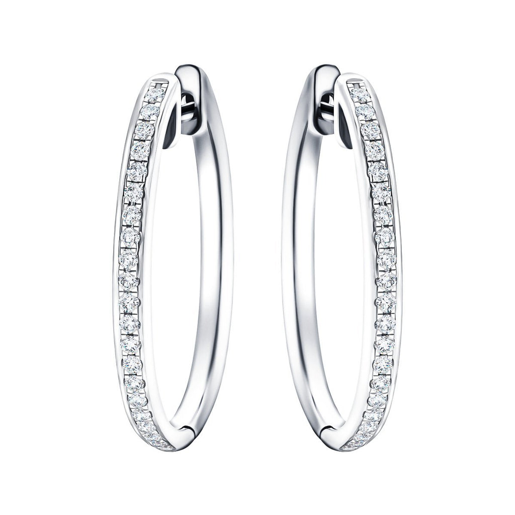 Fancy Diamond Grain Hoop Earrings 0.25ct G/SI 18k White Gold 12.8mm - All Diamond