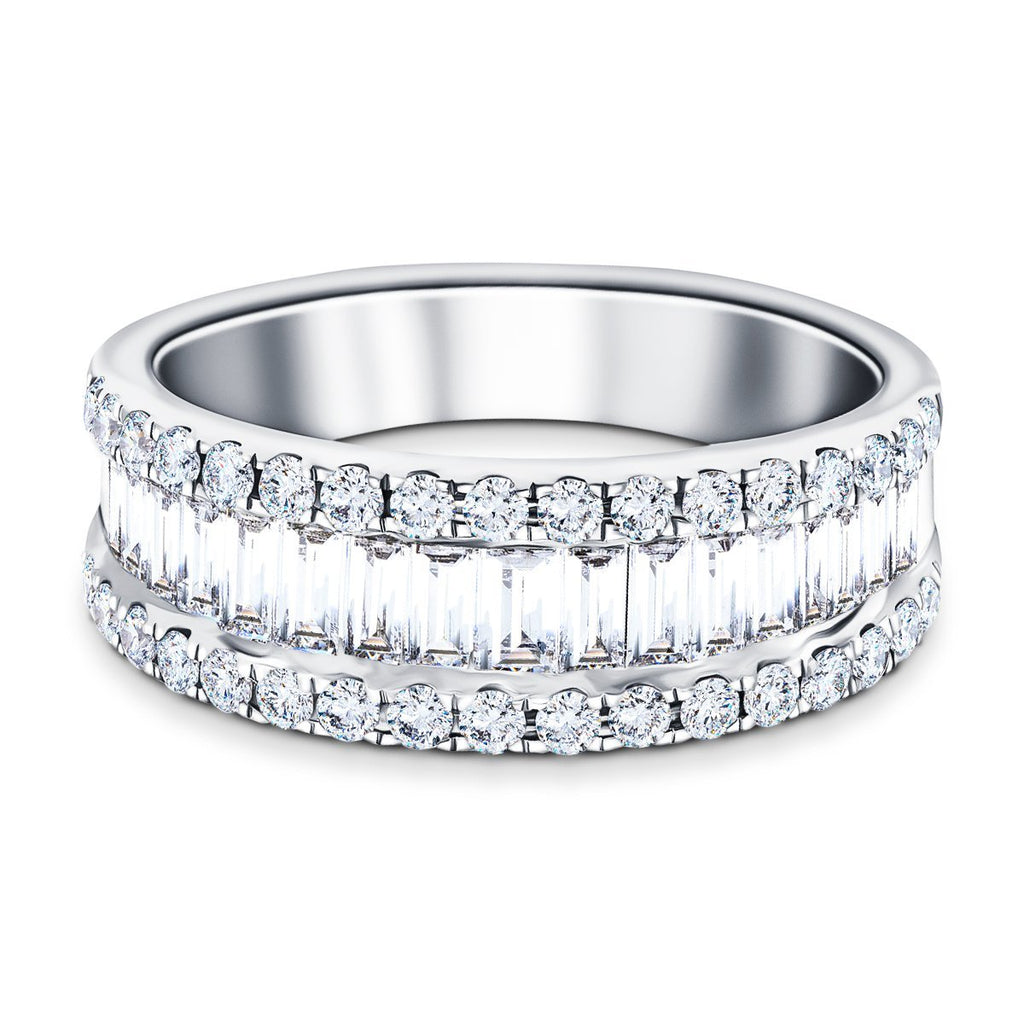 Fancy Diamond Half Eternity Ring 0.90ct G/SI 18k White Gold 6.0mm - All Diamond