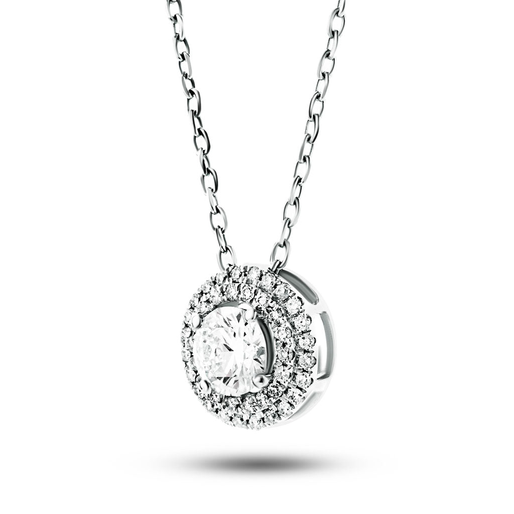 Fancy Diamond Halo Pendant Necklace 0.35ct G/SI 18k White Gold - All Diamond