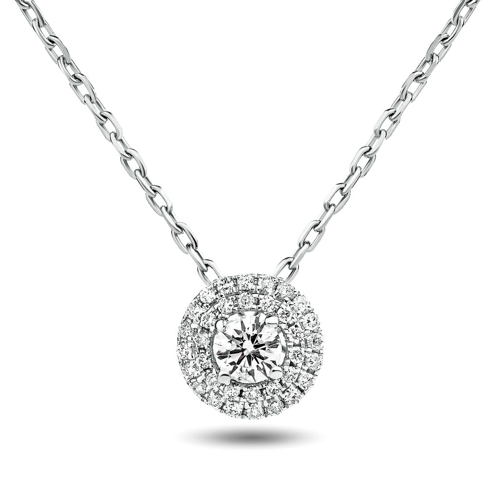 Fancy Diamond Halo Pendant Necklace 0.35ct G/SI 18k White Gold - All Diamond