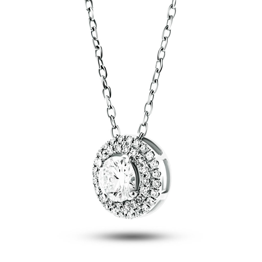 Fancy Diamond Halo Pendant Necklace 0.66ct G/SI 18k White Gold - All Diamond