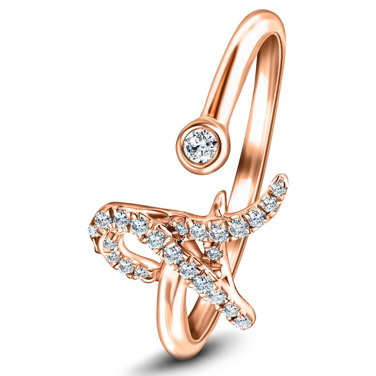 Fancy Diamond Initial 'A' Ring 0.11ct G/SI Quality in 9k Rose Gold - All Diamond