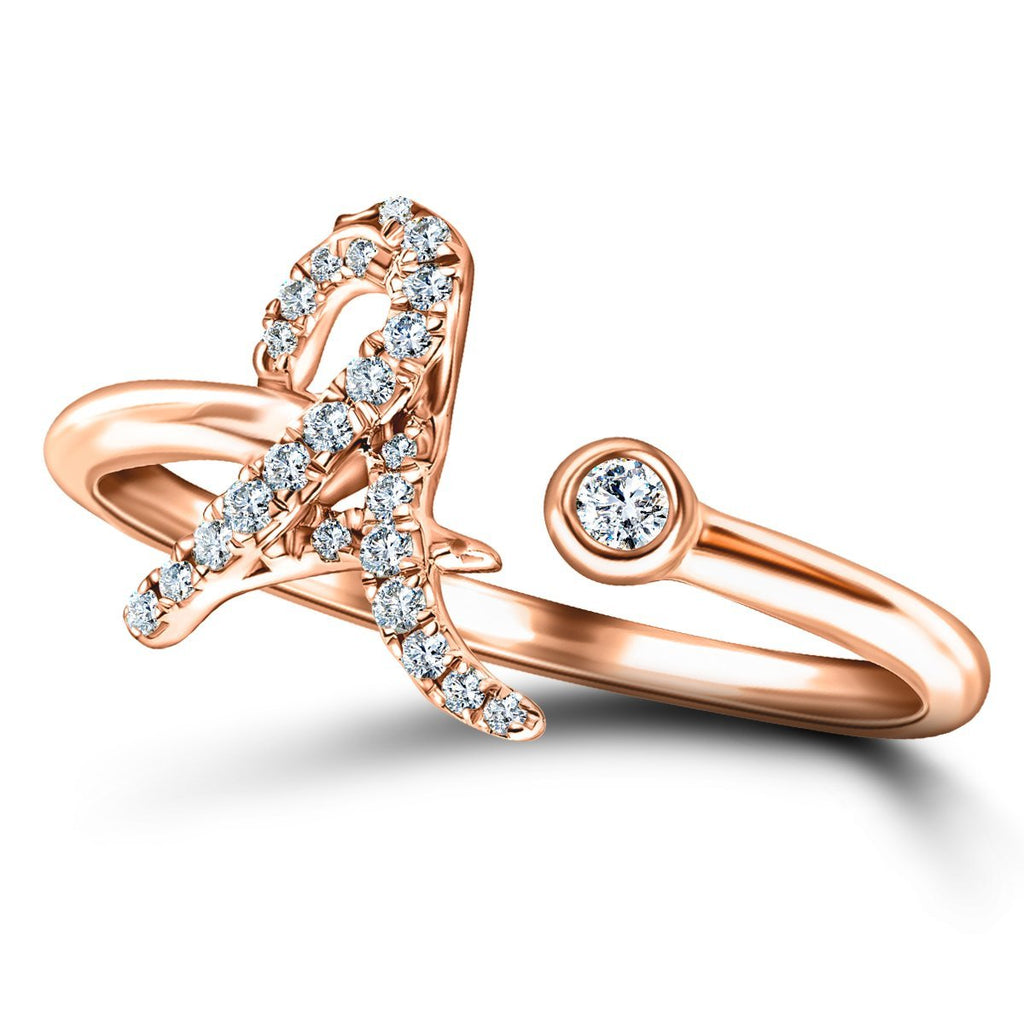 Fancy Diamond Initial 'A' Ring 0.11ct G/SI Quality in 9k Rose Gold - All Diamond