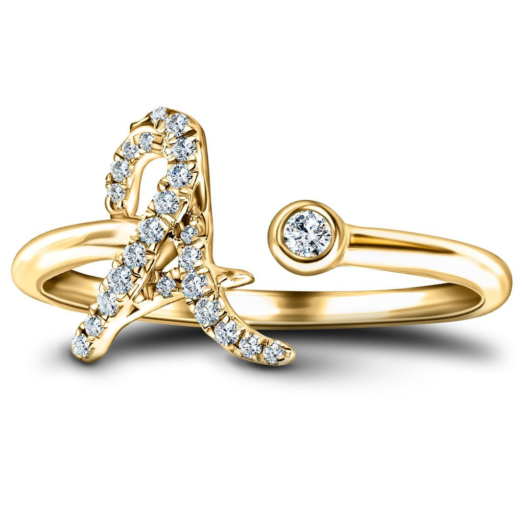 Fancy Diamond Initial 'A' Ring 0.11ct G/SI Quality in 9k Yellow Gold - All Diamond